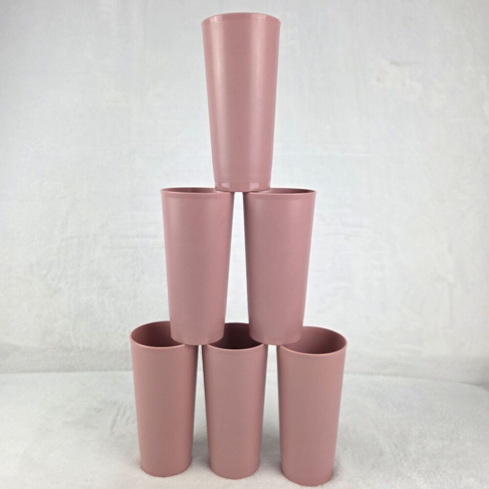 Vintage Tupperware 16 Oz Tumblers Set Of 6 Dusty Rose Pink 6.5" Tall